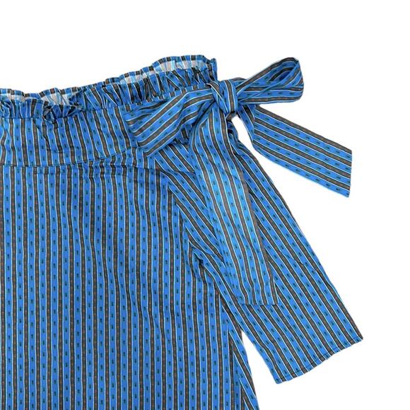 NWT Never A Wallflower Blue and Brown off the shoulder bow top size xs - Picture 3 of 4